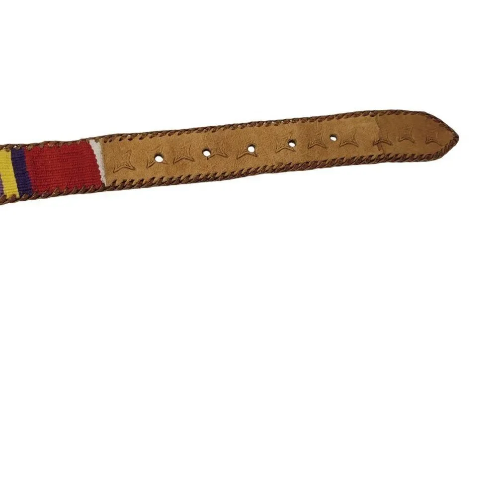 Vintage Handwoven Leather Patchwork Textile Belt M Southwestern‎ Colorful